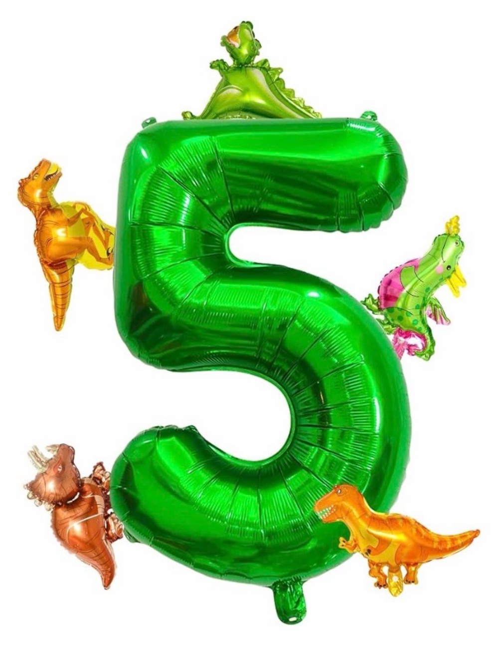2- 6 Piece Green Number 5 Dinosaur Party Balloon Sets with Mini Dinosaurs